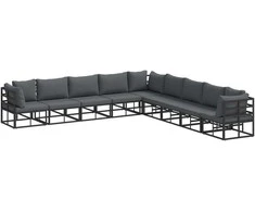 Sodo Sofų Rinkinys su pagalve 9 pcs Juoda Aliuminis
