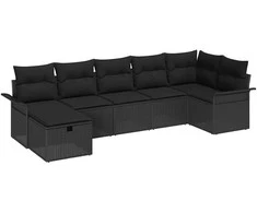 Lauko baldų komplektas Sodo Sofų Rinkinys su pagalve 7 pcs Juoda Poli ratanas