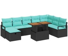 Sodo Sofų Rinkinys su pagalve 9 pcs Juoda poliratanas