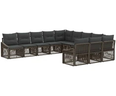 Lauko baldų komplektas Sodo Sofų Rinkinys 11 pcs Pilka poliratanas