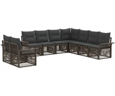 Lauko baldų komplektas Sodo Sofų Rinkinys 9 pcs Pilka poliratanas