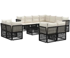 Lauko baldų komplektas Sodo Sofų Rinkinys 12 pcs Juoda poliratanas