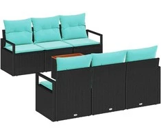 Lauko baldų komplektas Sodo Sofų Rinkinys su pagalve 7 pcs Juoda poliratanas
