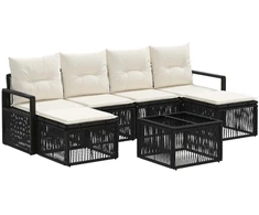 Lauko baldų komplektas Sodo Sofų Rinkinys 7 pcs Juoda poliratanas