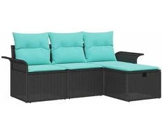 Sodo Sofų Rinkinys su pagalve su saugykla 4 pcs Poli ratanas