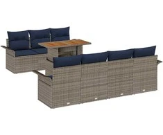 Lauko baldų komplektas Sodo Sofų Rinkinys su saugykla 8 pcs Pilka Poli ratanas