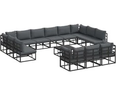Sodo Sofų Rinkinys su pagalve 14 pcs Juoda Aliuminis