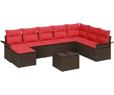 Lauko baldų komplektas Sodo Sofų Rinkinys su pagalve 9 pcs Ruda poliratanas