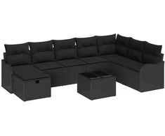 Lauko baldų komplektas Sodo Sofų Rinkinys su pagalve 9 pcs Juoda Poli ratanas