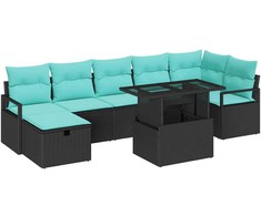 Lauko baldų komplektas Sodo Sofų Rinkinys su pagalve 8 pcs Juoda Poli ratanas