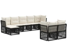 Lauko baldų komplektas Sodo Sofų Rinkinys 9 pcs Juoda poliratanas