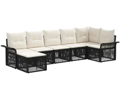 Lauko baldų komplektas Sodo Sofų Rinkinys 7 pcs Juoda poliratanas