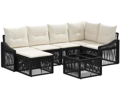 Lauko baldų komplektas Sodo Sofų Rinkinys 7 pcs Juoda poliratanas
