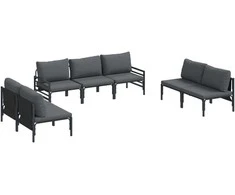 Sodo Sofų Rinkinys su pagalve 7 pcs Juoda Plienas