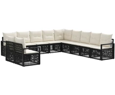 Lauko baldų komplektas Sodo Sofų Rinkinys 11 pcs Juoda poliratanas