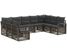 Lauko baldų komplektas Sodo Sofų Rinkinys 9 pcs Pilka poliratanas