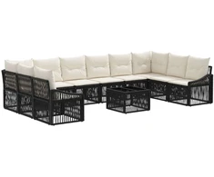 Lauko baldų komplektas Sodo Sofų Rinkinys 11 pcs Juoda poliratanas