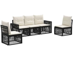 Lauko baldų komplektas Sodo Sofų Rinkinys 5 pcs Juoda ir kreminė balta poliratanas