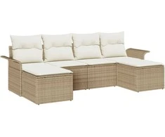 Lauko baldų komplektas Sodo Sofų Rinkinys su saugykla 6 pcs Smėlio poliratanas