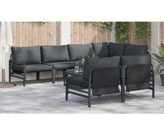 Sodo Sofų Rinkinys su pagalve 7 pcs Juoda Plienas