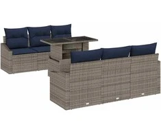 Lauko baldų komplektas Sodo Sofų Rinkinys su pagalve 7 pcs Pilka poliratanas