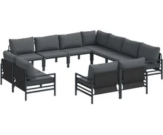 Sodo Sofų Rinkinys su pagalve 11 pcs Juoda Plienas