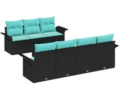 Lauko baldų komplektas Sodo Sofų Rinkinys su pagalve 8 pcs Juoda poliratanas