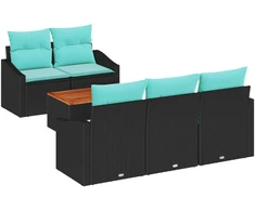 Lauko baldų komplektas Sodo Sofų Rinkinys su pagalve 6 pcs Juoda poliratanas