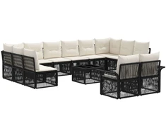 Lauko baldų komplektas Sodo Sofų Rinkinys 13 pcs Juoda poliratanas