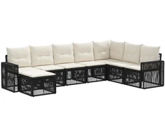 Lauko baldų komplektas Sodo Sofų Rinkinys 8 pcs Juoda ir kreminė balta poliratanas