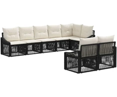 Lauko baldų komplektas Sodo Sofų Rinkinys 8 pcs Juoda poliratanas