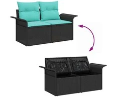 Lauko baldų komplektas Sodo Sofų Rinkinys su pagalve 6 pcs Juoda Poli ratanas