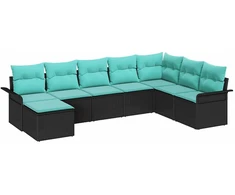 Lauko baldų komplektas Sodo Sofų Rinkinys su pagalve 8 pcs Juoda poliratanas