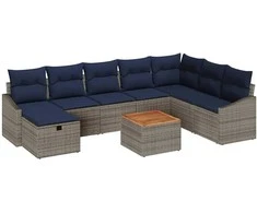 Sodo Sofų Rinkinys su pagalve 9 pcs Pilka Poli ratanas