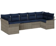 Sodo Sofų Rinkinys su pagalve 7 pcs Pilka Poli ratanas