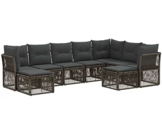 Lauko baldų komplektas Sodo Sofų Rinkinys 9 pcs Pilka poliratanas