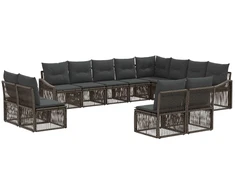 Lauko baldų komplektas Sodo Sofų Rinkinys 12 pcs Pilka poliratanas