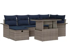 Lauko baldų komplektas Sodo Sofų Rinkinys su pagalve 7 pcs Pilka Poli ratanas