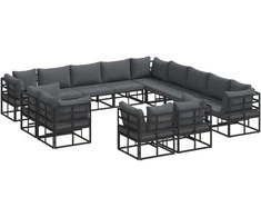 Sodo Sofų Rinkinys su pagalve 13 pcs Juoda Aliuminis