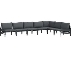 Sodo Sofų Rinkinys su pagalve 7 pcs Juoda Plienas