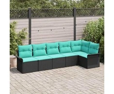 Lauko baldų komplektas Sodo Sofų Rinkinys su saugykla 6 pcs Juoda poliratanas