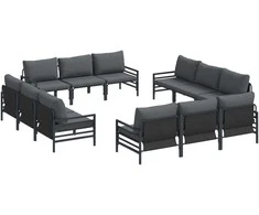 Sodo Sofų Rinkinys su pagalve 12 pcs Juoda Plienas