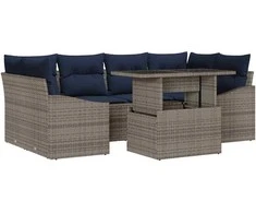 Sodo Sofų Rinkinys su saugykla 7 pcs Pilka Poli ratanas