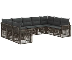 Lauko baldų komplektas Sodo Sofų Rinkinys 9 pcs Pilka ir tamsiai pilka poliratanas