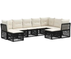Lauko baldų komplektas Sodo Sofų Rinkinys 9 pcs Juoda poliratanas