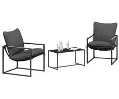 Lauko baldų komplektas Sodo Sofų Rinkinys 3 pcs Juoda ir Antracitas Plienas