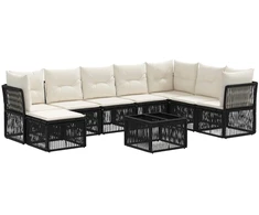 Lauko baldų komplektas Sodo Sofų Rinkinys 9 pcs Juoda poliratanas