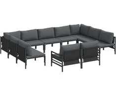 Sodo Sofų Rinkinys su pagalve 11 pcs Juoda Plienas