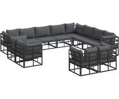 Sodo Sofų Rinkinys su pagalve 12 pcs Juoda Aliuminis