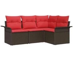 Lauko baldų komplektas Sodo Sofų Rinkinys su saugykla 4 pcs Ruda poliratanas